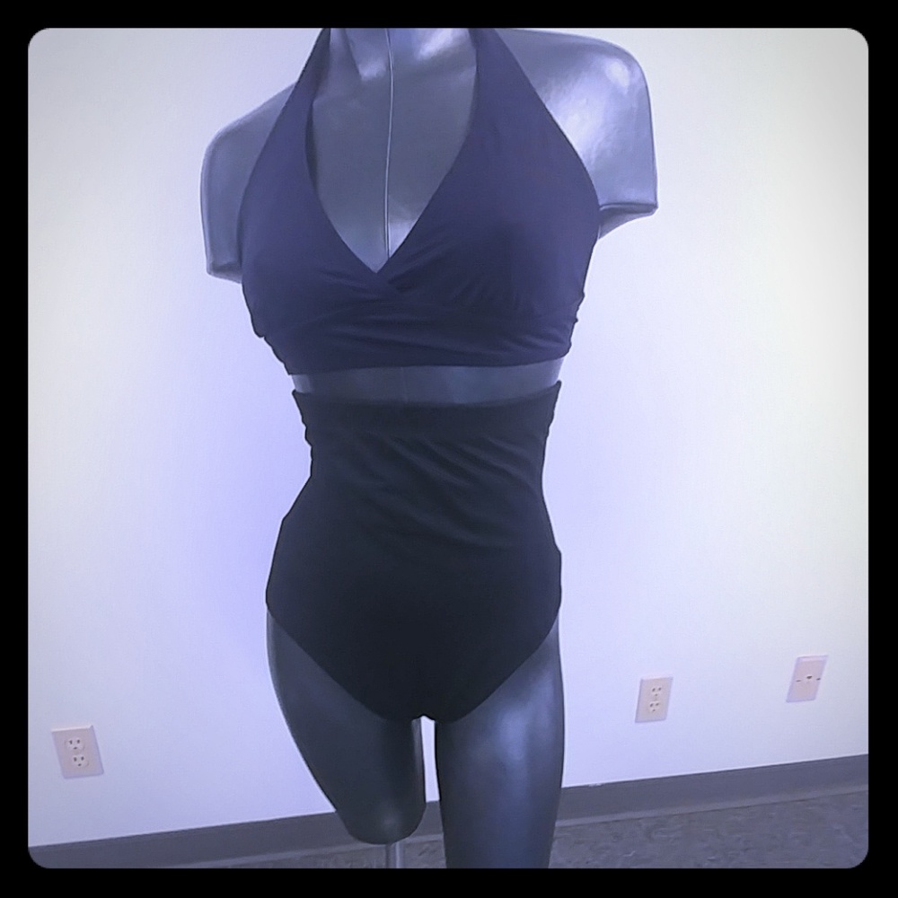 Navy Blue and Black Halter Bikini